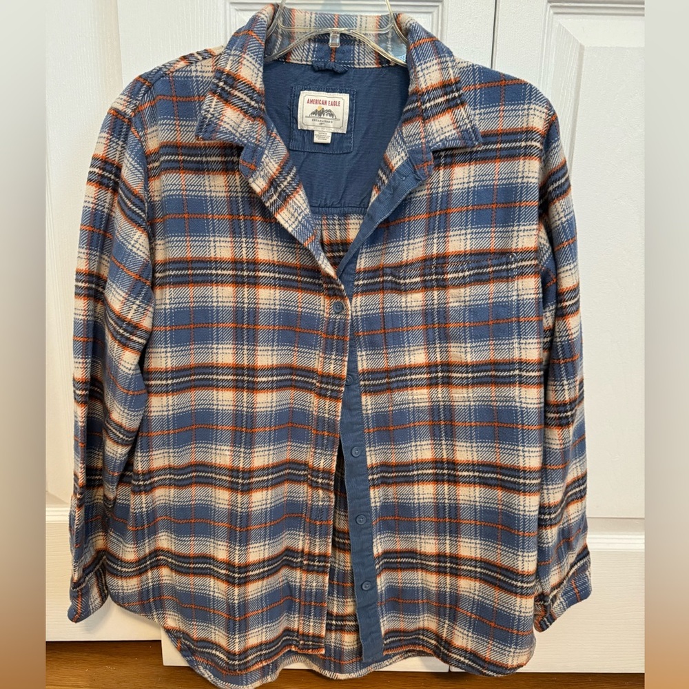 American Eagle Plaid Shirt/Jacket blue/orange/white S
